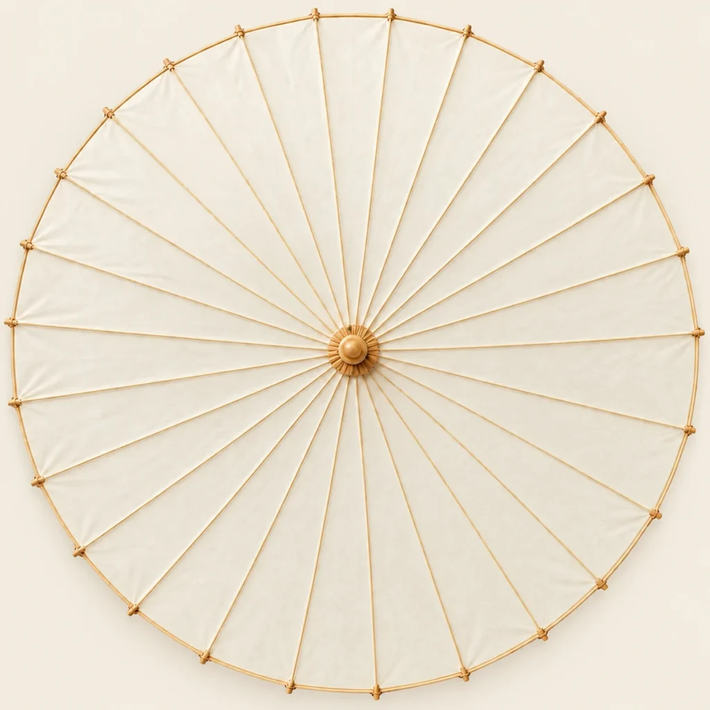 Blank ivory paper umbrella with a bamboo frame — studio visualisation