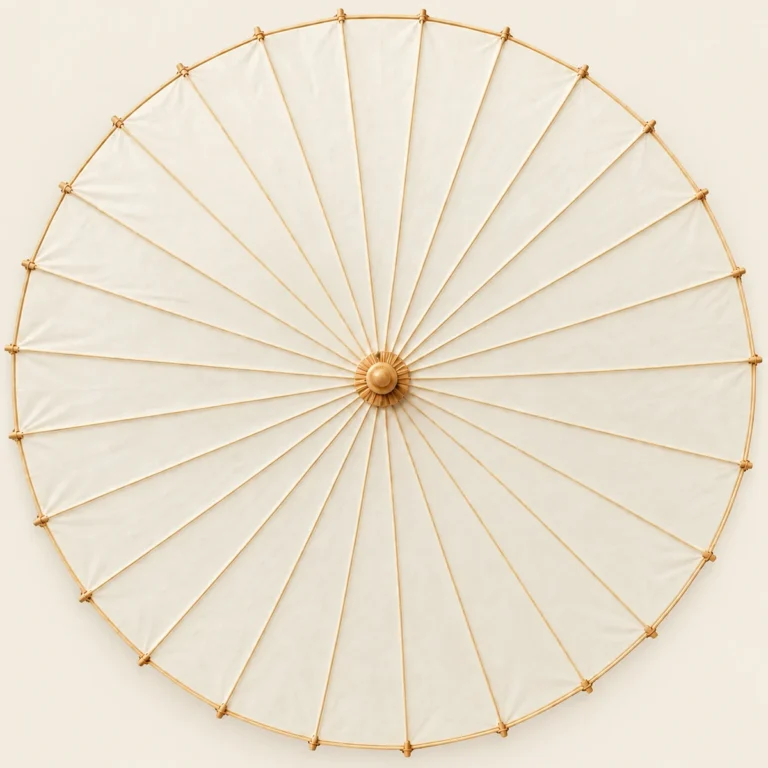 Blank ivory paper umbrella with a bamboo frame — studio visualisation