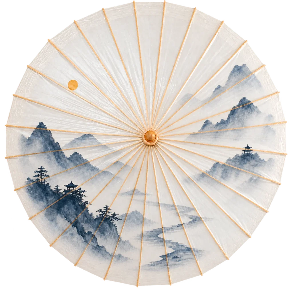 Indigo shan shui umbrella design visualisation