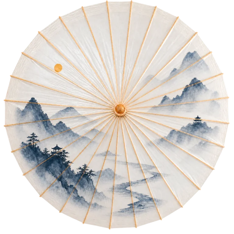 Indigo shan shui umbrella design visualisation