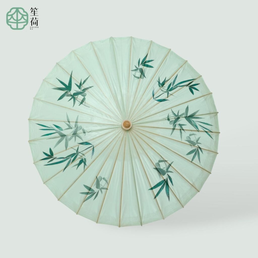 Open SHENGHE oil-paper umbrella, 竹烟波月