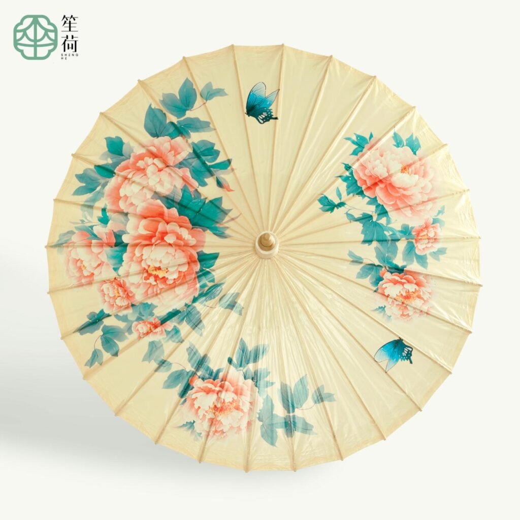 Open SHENGHE oil-paper umbrella, 国色天香
