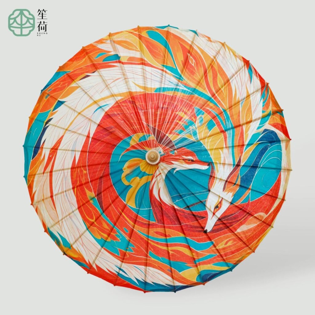 Open SHENGHE oil-paper umbrella, 赤狐