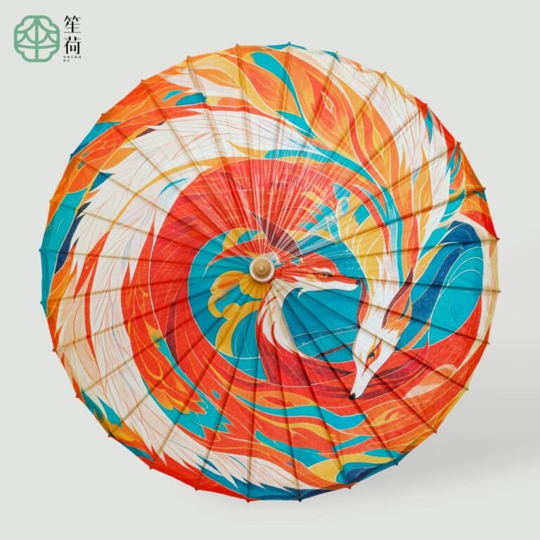 Open SHENGHE oil-paper umbrella, 赤狐