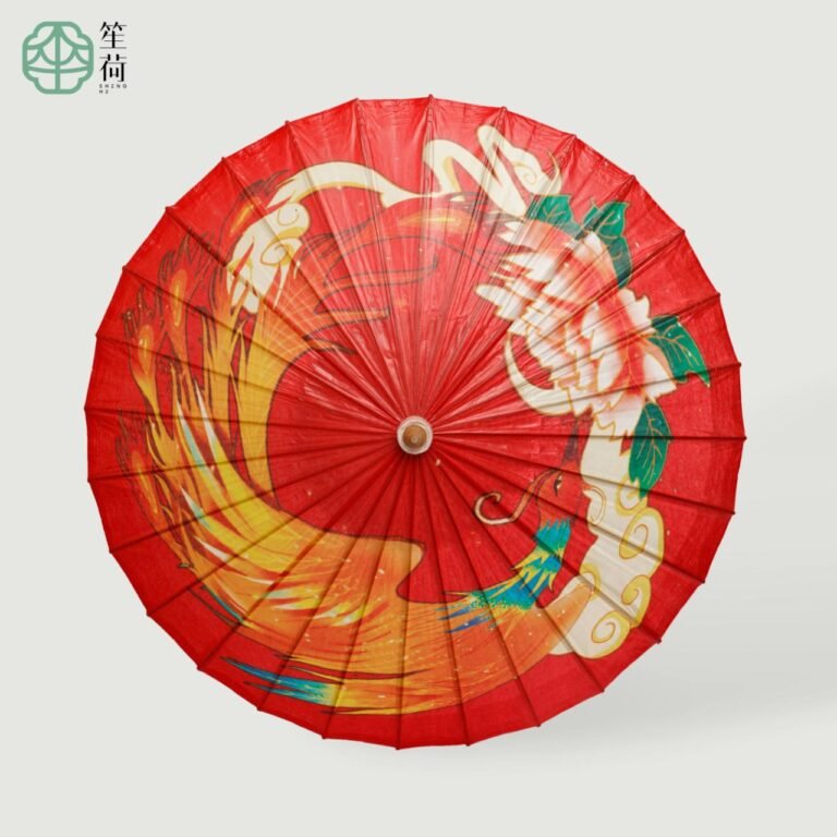 Open SHENGHE oil-paper umbrella, 凤穿牡丹