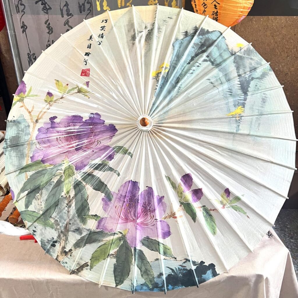 Open SHENGHE oil-paper umbrella, 映山红