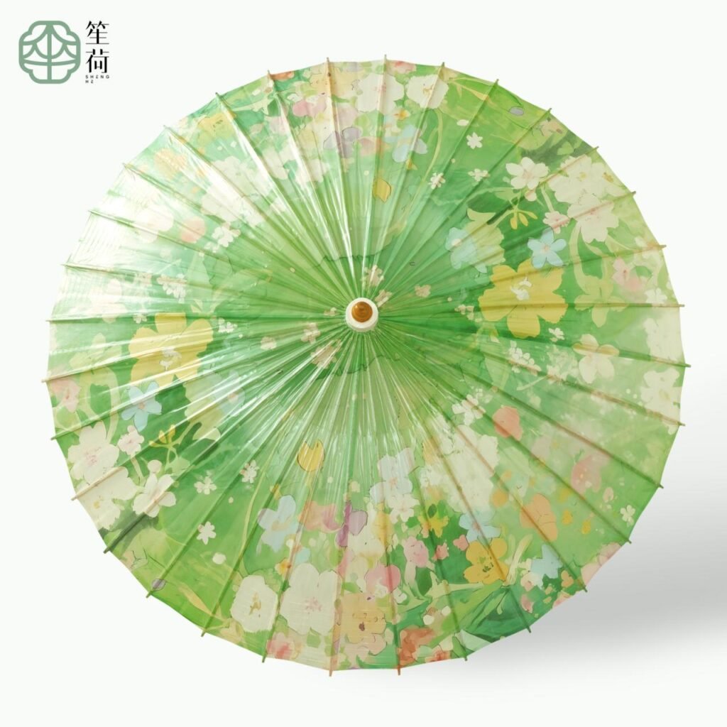 Open SHENGHE oil-paper umbrella, 繁花似锦