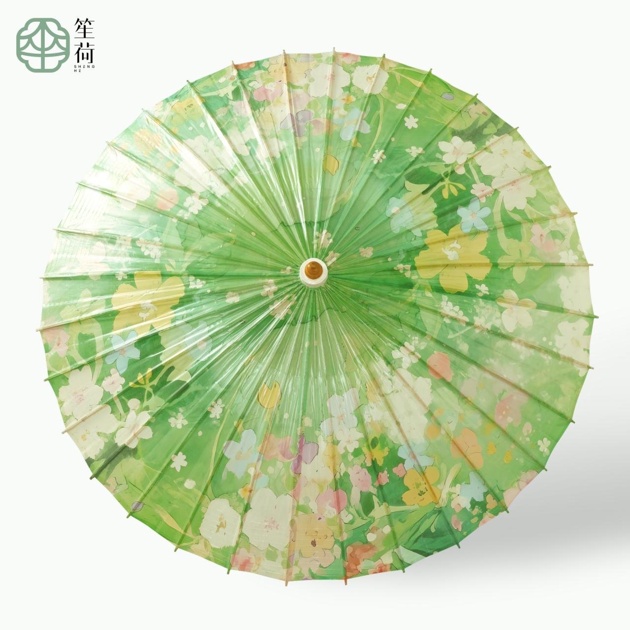 Open SHENGHE oil-paper umbrella, 繁花似锦