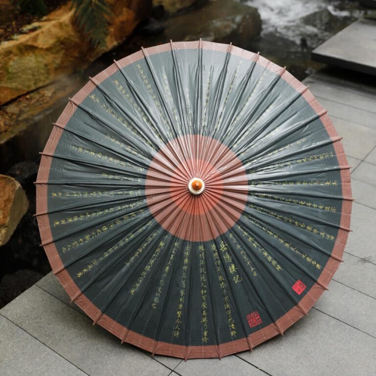 Open SHENGHE oil-paper umbrella, 岳阳楼记 黑
