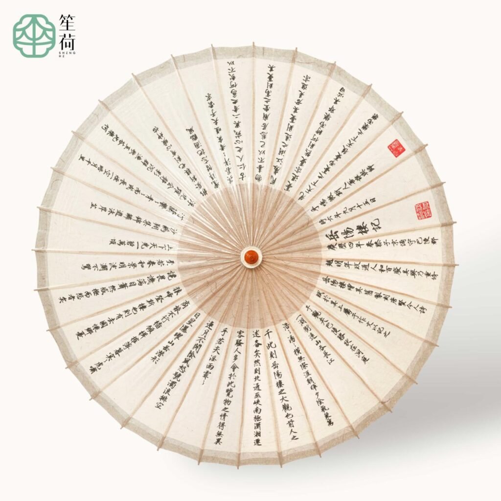 Open SHENGHE oil-paper umbrella, 岳阳楼记 白