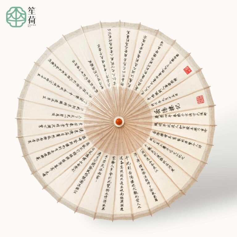 Open SHENGHE oil-paper umbrella, 岳阳楼记 白
